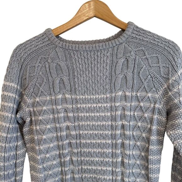 Vineyard Vines Grey and White Cotton Striped Cable Knit Crewneck Sweater - Picture 3 of 6